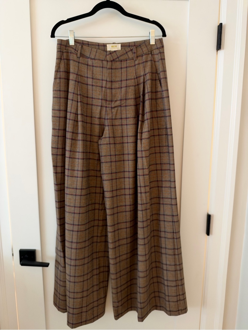 Wide-Leg Plaid Pants — Brown Plaid